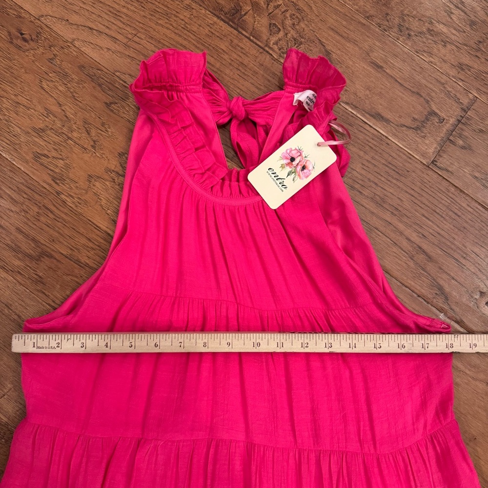 Entro Fuchsia Tiered Halter Flowy Maxi Dress Lined Women Size Large NWT - Picture 15 of 16